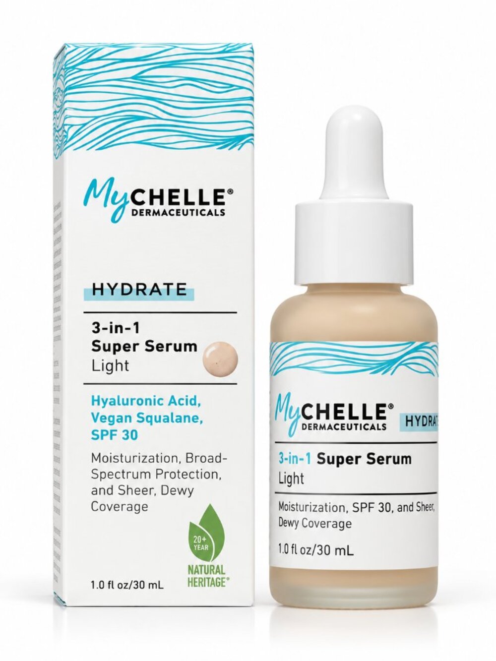 MyChelle 3-in-1 Super Serum SPF 30 Light Tinted Mineral Sunscreen 1 oz NEW